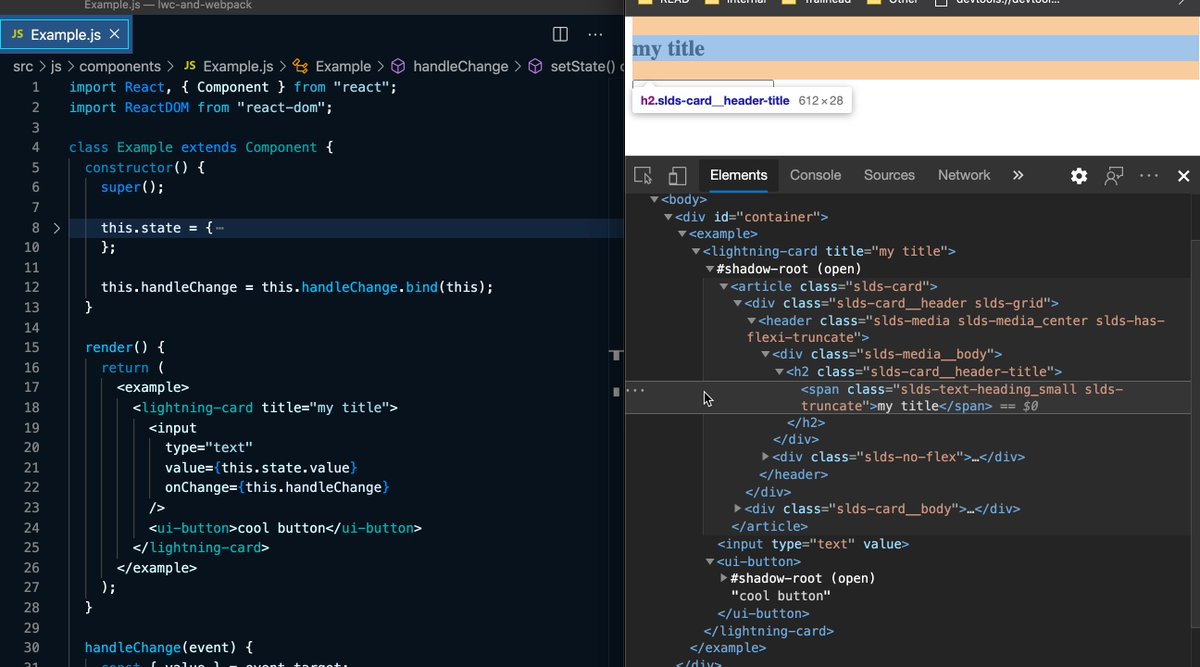 Quick teaser for @NimbusNinja ✌️ - #LWC in <a href="/reactjs/">React</a>. Works great with local #LWC or from <a href="/npmjs/">npm</a>, like Lightning Base Components. Detailed blog and sample code are likely to land the first week of December (sorry, busy atm).
