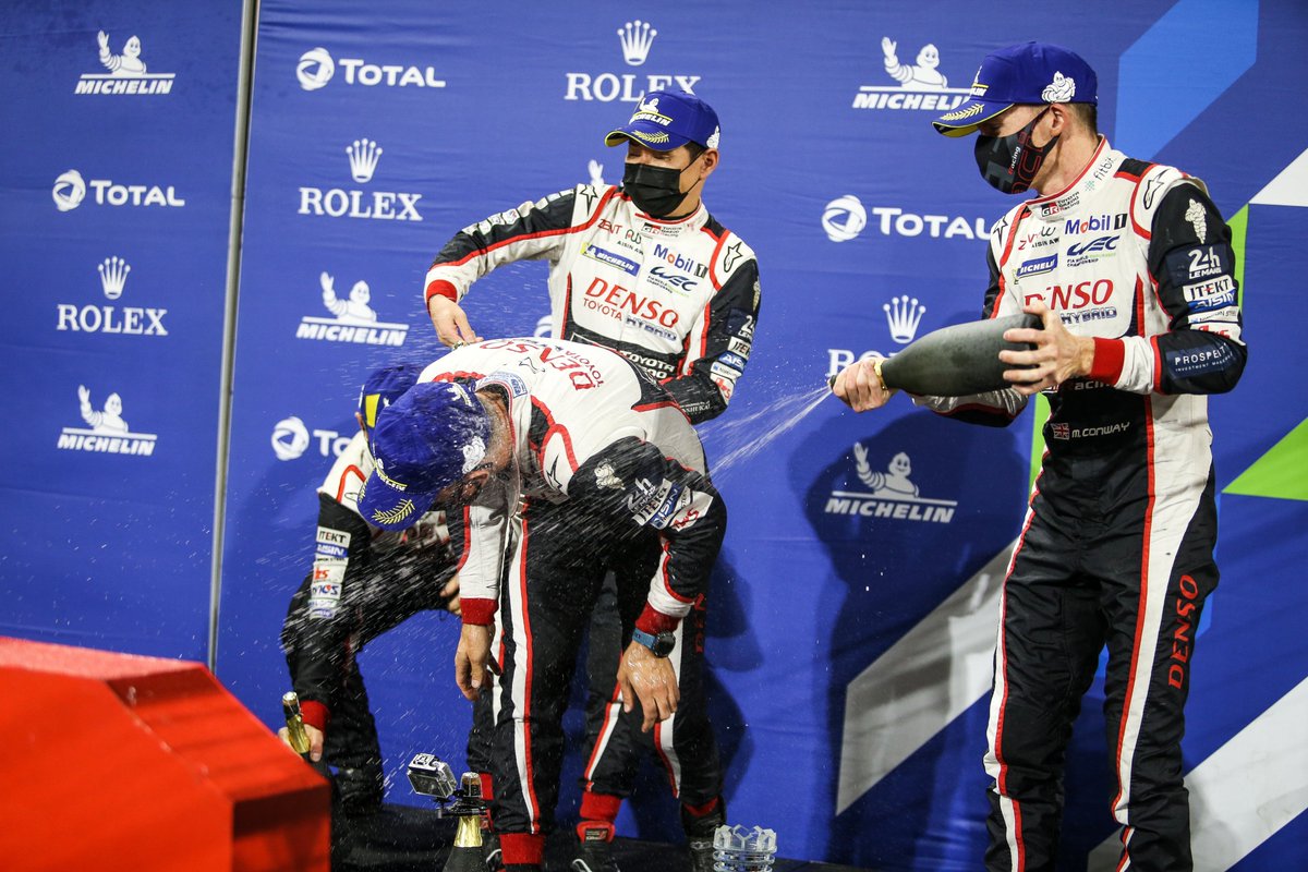 ToyotaRacingWEC's tweet photo. A well-deserved World Championship title for our #7 crew that wouldn't have been possible without the hard work of every member of our team. We'll all enjoy the champagne tonight! 🍾

#ToyotaGAZOORacing #PushingTheLimitsForBetter #8hBahrain #WEC #TS050Farewell https://t.co/VQSF9Ry0J7
