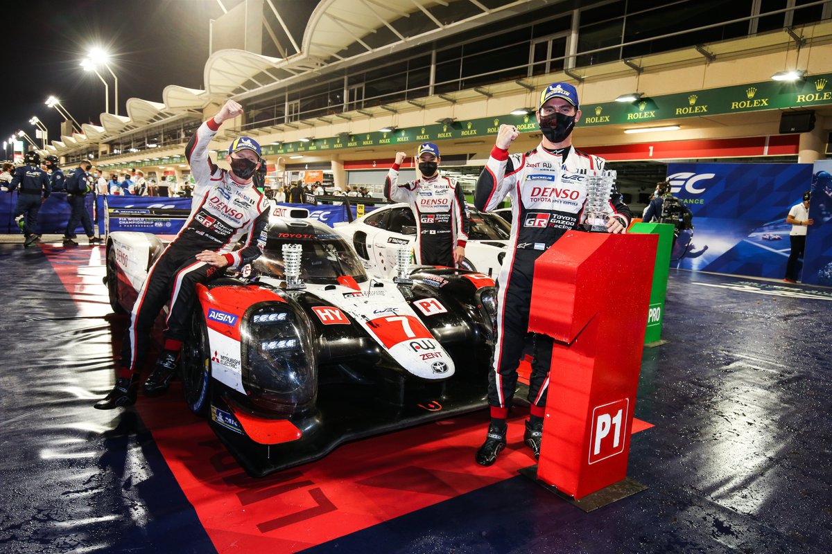 ToyotaRacingWEC's tweet photo. A well-deserved World Championship title for our #7 crew that wouldn't have been possible without the hard work of every member of our team. We'll all enjoy the champagne tonight! 🍾

#ToyotaGAZOORacing #PushingTheLimitsForBetter #8hBahrain #WEC #TS050Farewell https://t.co/VQSF9Ry0J7