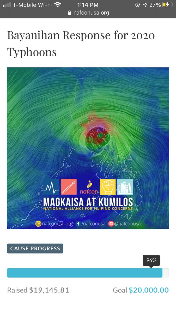 Donated $20 to  @NAFCON’s Bayanihan Response for those affected by  #RollyPH and  #UlyssesPH. Match me.