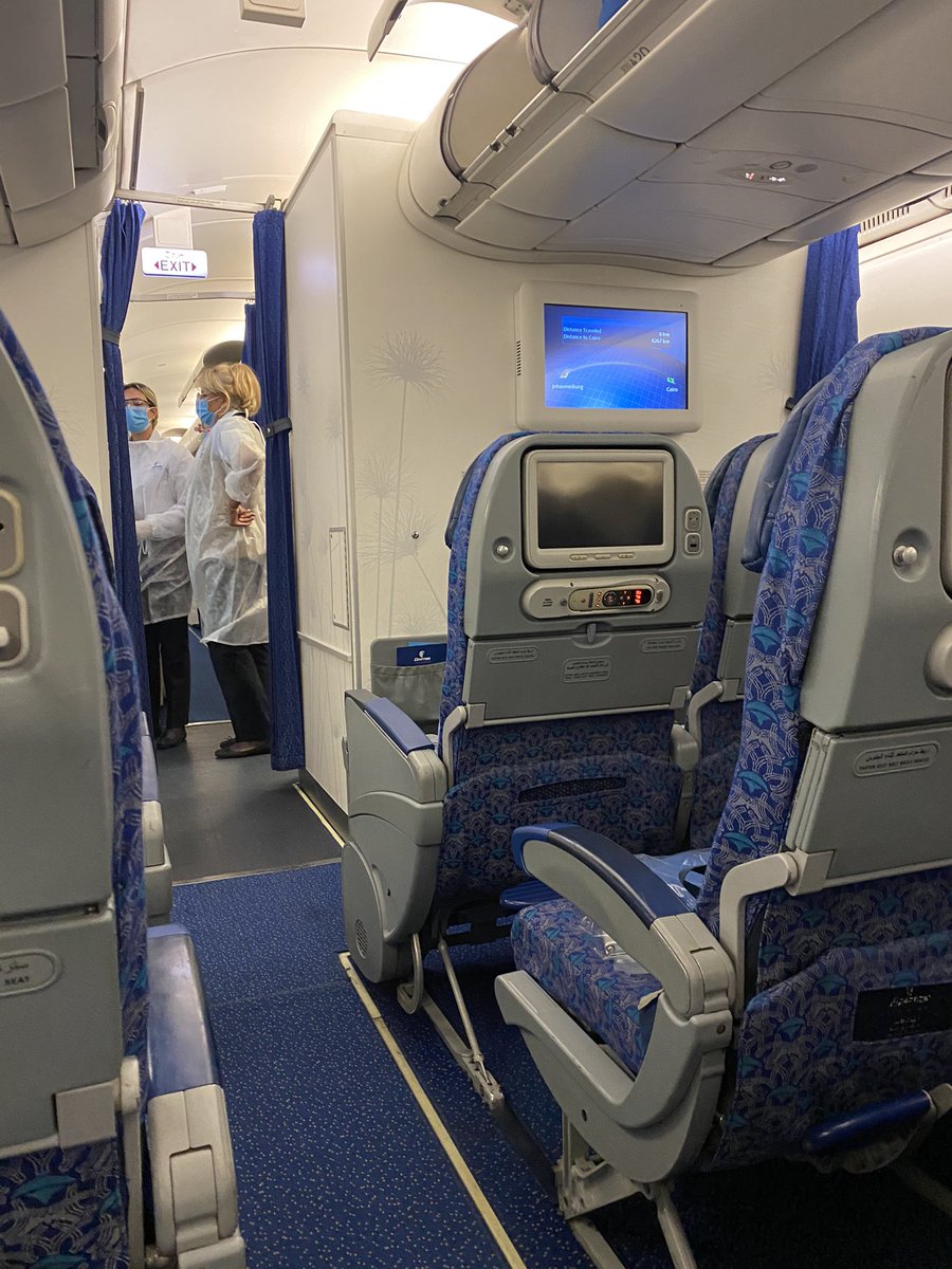 I flew  @EGYPTAIR as I wanted a direct flight.  @flyethiopian also has flights to Cairo. Inflight experience was great. Cabin Crew policed the wearing to masks and social distance. We had a package with 3 pairs latex gloves, 4 sachets of sanitizers and 3 masks.