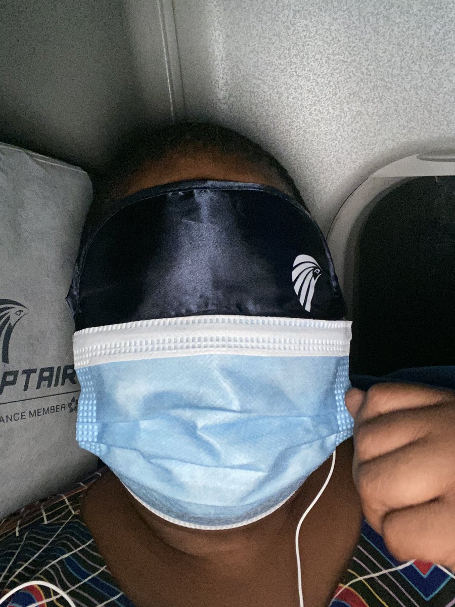 I flew  @EGYPTAIR as I wanted a direct flight.  @flyethiopian also has flights to Cairo. Inflight experience was great. Cabin Crew policed the wearing to masks and social distance. We had a package with 3 pairs latex gloves, 4 sachets of sanitizers and 3 masks.