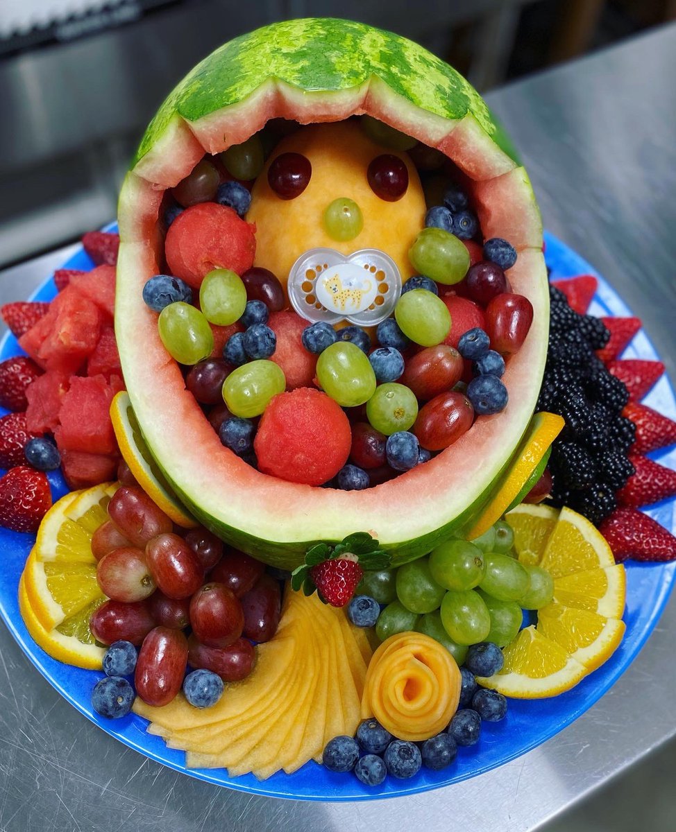 Baby on Board! Call for your next fruit tray or #watermelonbabycarriage No  matter the occasion, we got you! 🍉🔪 #fruittray #gardemager #babyshower  #watermelon #mattchews #mattchewsatl #catering #midtownatl #chopped  #cheflife #knifework #restaurant ..., image size:974x1200