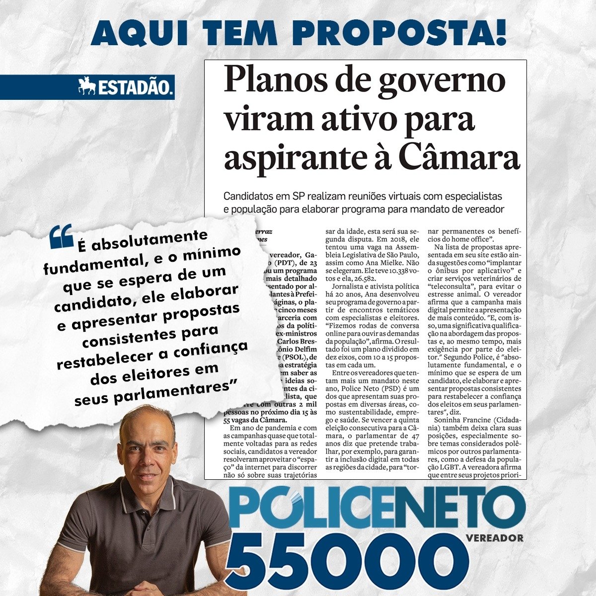 policeneto's tweet photo. O Estadão reconheceu hoje nosso trabalho sério, marcado por propostas, princípios e propósitos: construir uma São Paulo mais Justa, Inteligente e Sustentável, sempre em parceria com a sociedade, porque ninguém faz nada sozinho. (+) https://t.co/ubJdfQfb6r