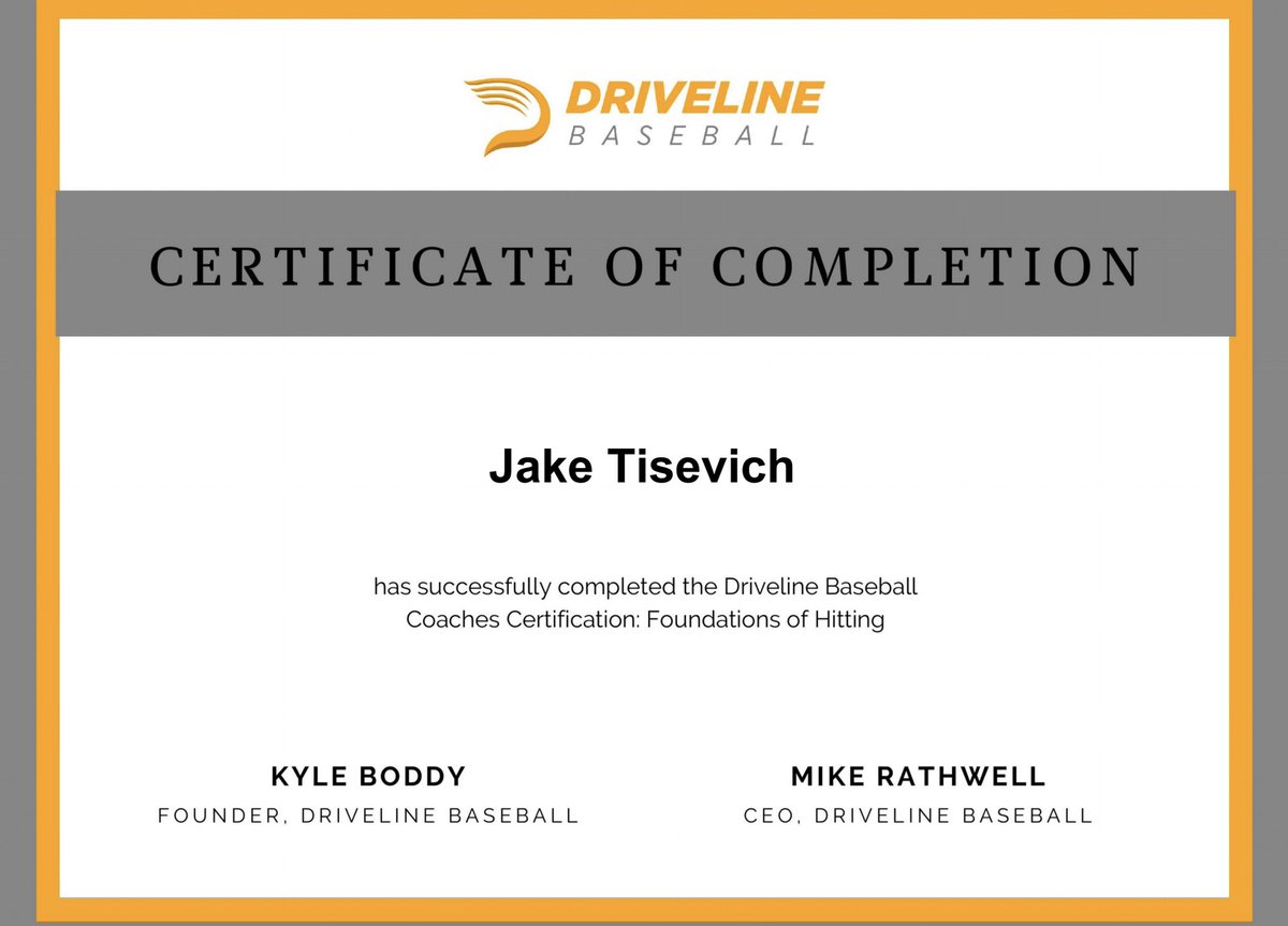 ElevationHit's tweet image. Finally jumped on board and did the foundations of hitting course! Up next youth development! @DrivelineBB