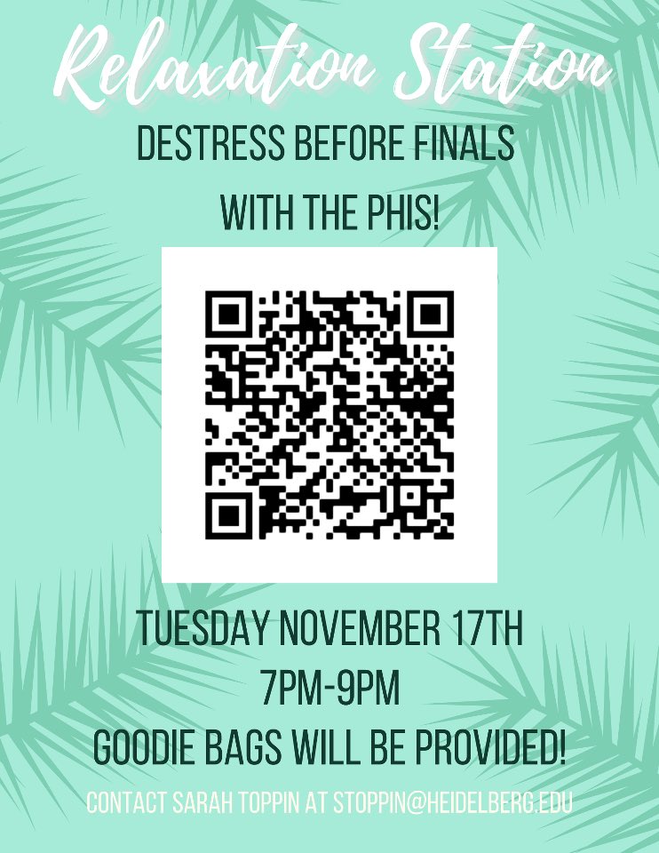 Destress yourselves before final starts by coming to our relaxation station event on November 17 @7-9pm. The QR code leads to a google form for you all to fill out. As well as the link to the zoom for the event. See you there!