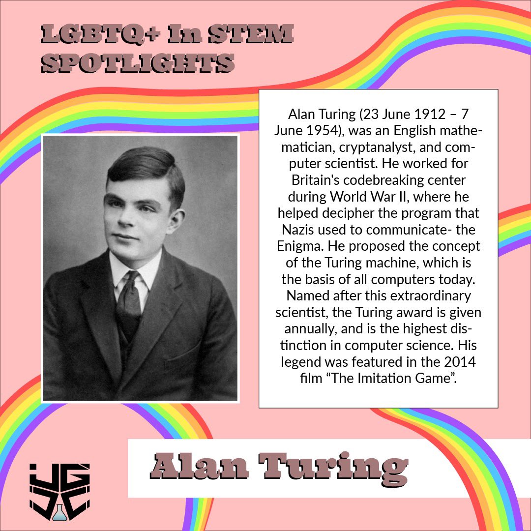 UWinUGCC's tweet photo. LGBTQ+ in STEM Day is on November 18th, and to celebrate, we will be featuring scientists who have contributed to both the science and LGBTQ+ community. Today’s spotlight is Alan Turning! #LGBTQinSTEM https://t.co/JzwYpoNtz0