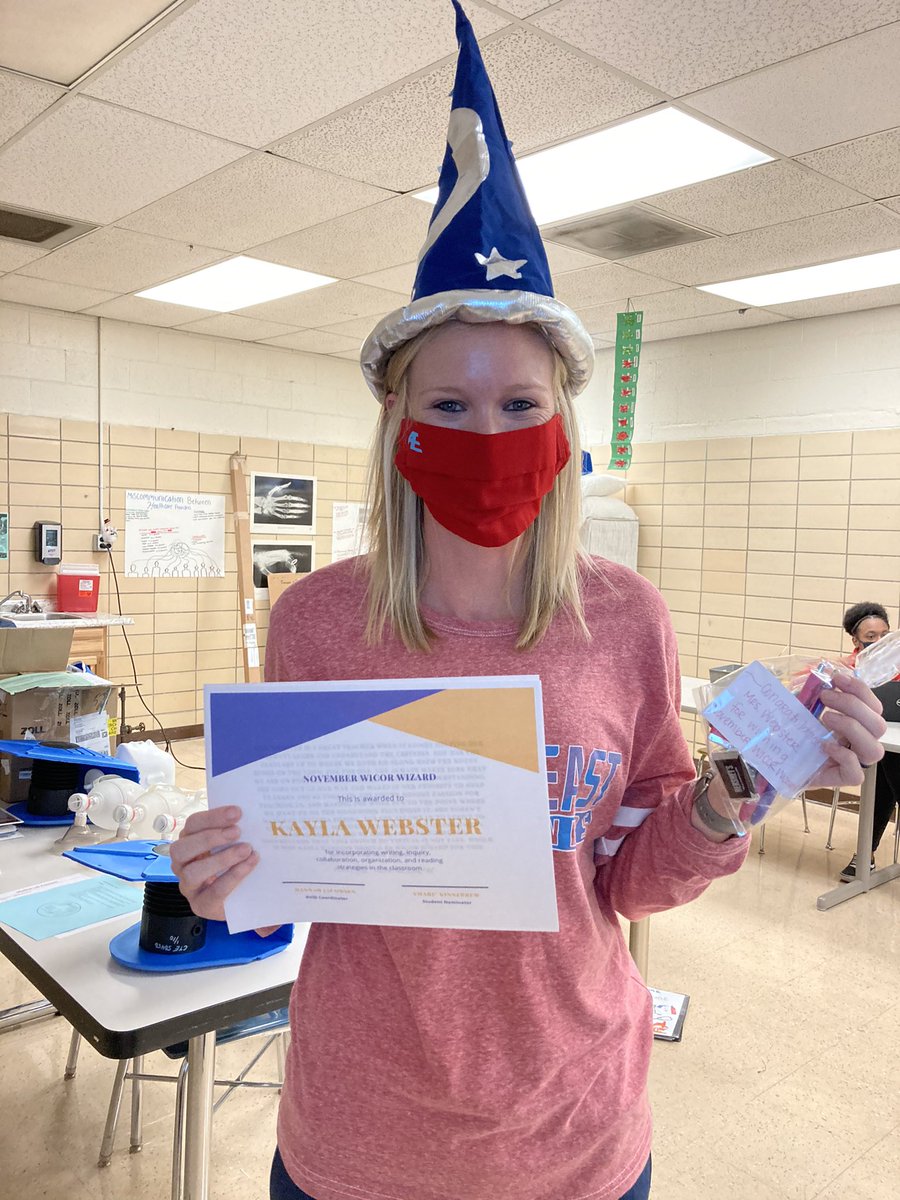 austineastAVID's tweet photo. Our phenomenal Health Science teacher Kayla Webster is @AustinEastHS WICOR Wizard for November! She was nominated by one of her students for incorporating writing, inquiry, organization, and reading strategies in her class @KcSavid https://t.co/M35nn167gp