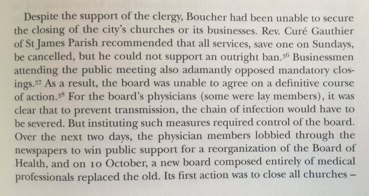 The degree to which narrow interests were represented in the governance of local Departments of Health seems to have contributed to inaction in some regions.Dr. Boucher was the Director of Montreal's Department of Health but met with internal opposition: 6/7