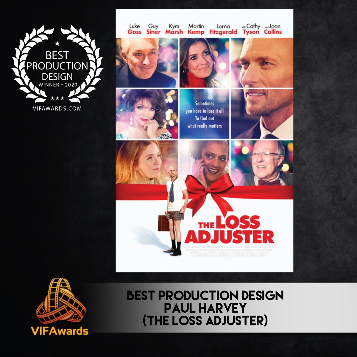 Congratulations to #PaulHarvey &amp; <a href="/LossMovie/">The Loss Adjuster Movie</a> for winning Best Production Design in the Fall 2020 Season of the Vancouver International Film Awards! #TheLossAdjuster coming to cinemas Nov.27, 2020 🎄❤️🥂 #VIFA #BestProductionDesign