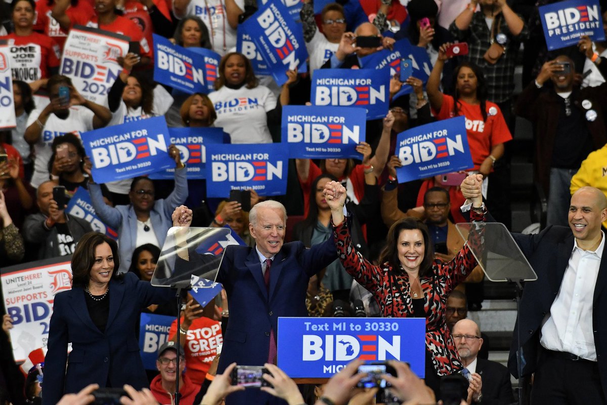 It starts with a pre-pandemic rally for Biden featuring Gov. Whitmer of Michigan.She was reportedly on a shortlist for VP. At the very least, she was set & committed to play a crucial role for Biden's national campaign.