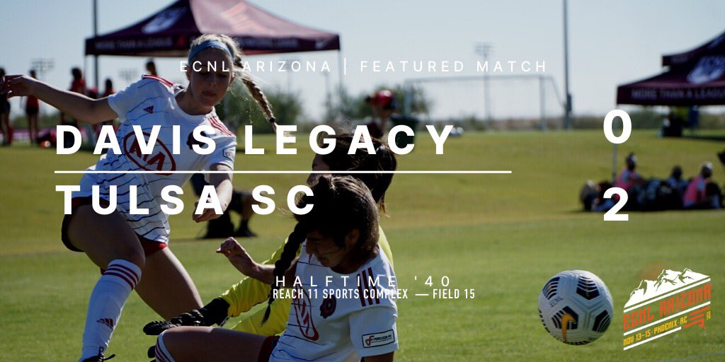 ECNLgirls's tweet photo. Featured Game Report: ⁦@TulsaSC⁩ U17s lead ⁦@davislegacy⁩ 2️⃣-0️⃣ at the half. More to come as both teams prepare for the final 40 for the day. #ECNLAZ https://t.co/C0PKwR89zH