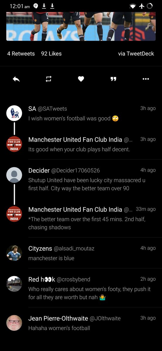 MUFC_India's tweet photo. Managed to rattle some of the City and Liverpool fans with that 'Manchesteris Red tweet by Tobin Heath'
#MUWomen #MUFC #AllRedEqual https://t.co/RBc65TqyyD