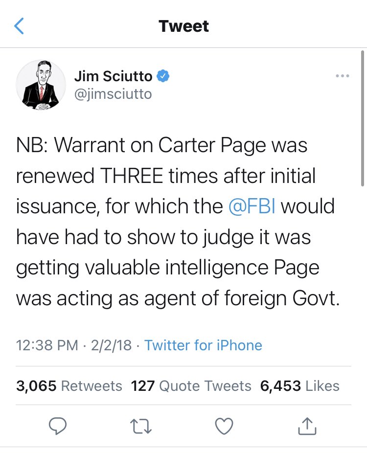 Ditto that for Carter Page. The FBI agent who built the case that they were “getting valuable intelligence Page was acting as [an] agent of a foreign Govt” has since pleaded guilty to forging said evidence.