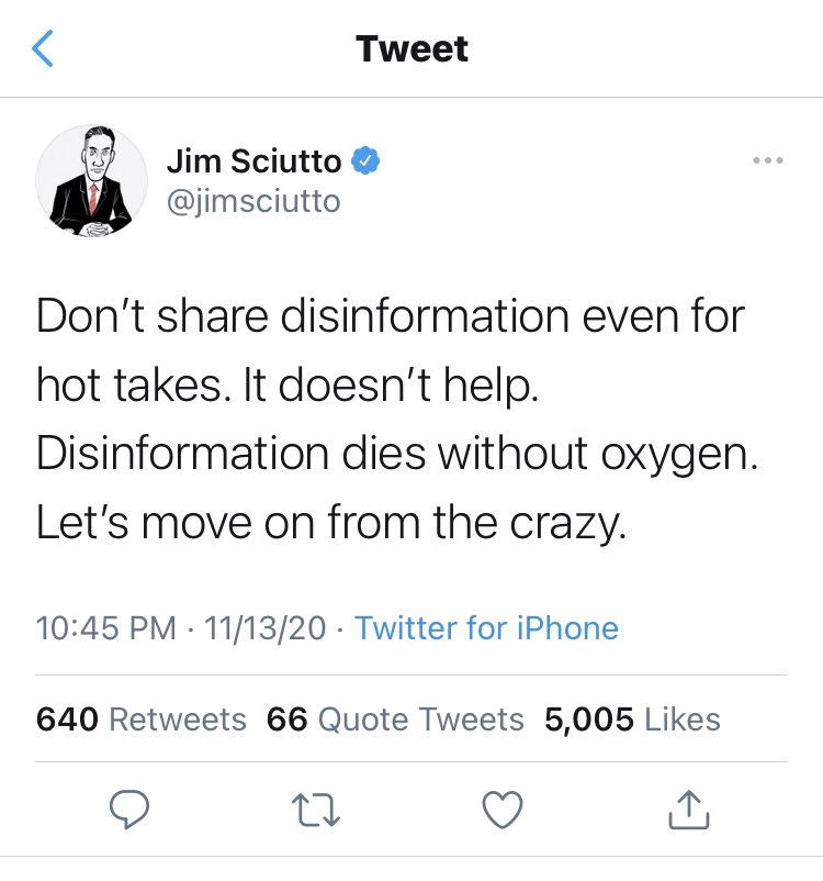 And it should come as no surprise that  @jimsciutto pushed the baseless suggestion, refuted by DNI, FBI and CIA that Hunter Biden’s laptop was “disinformation”