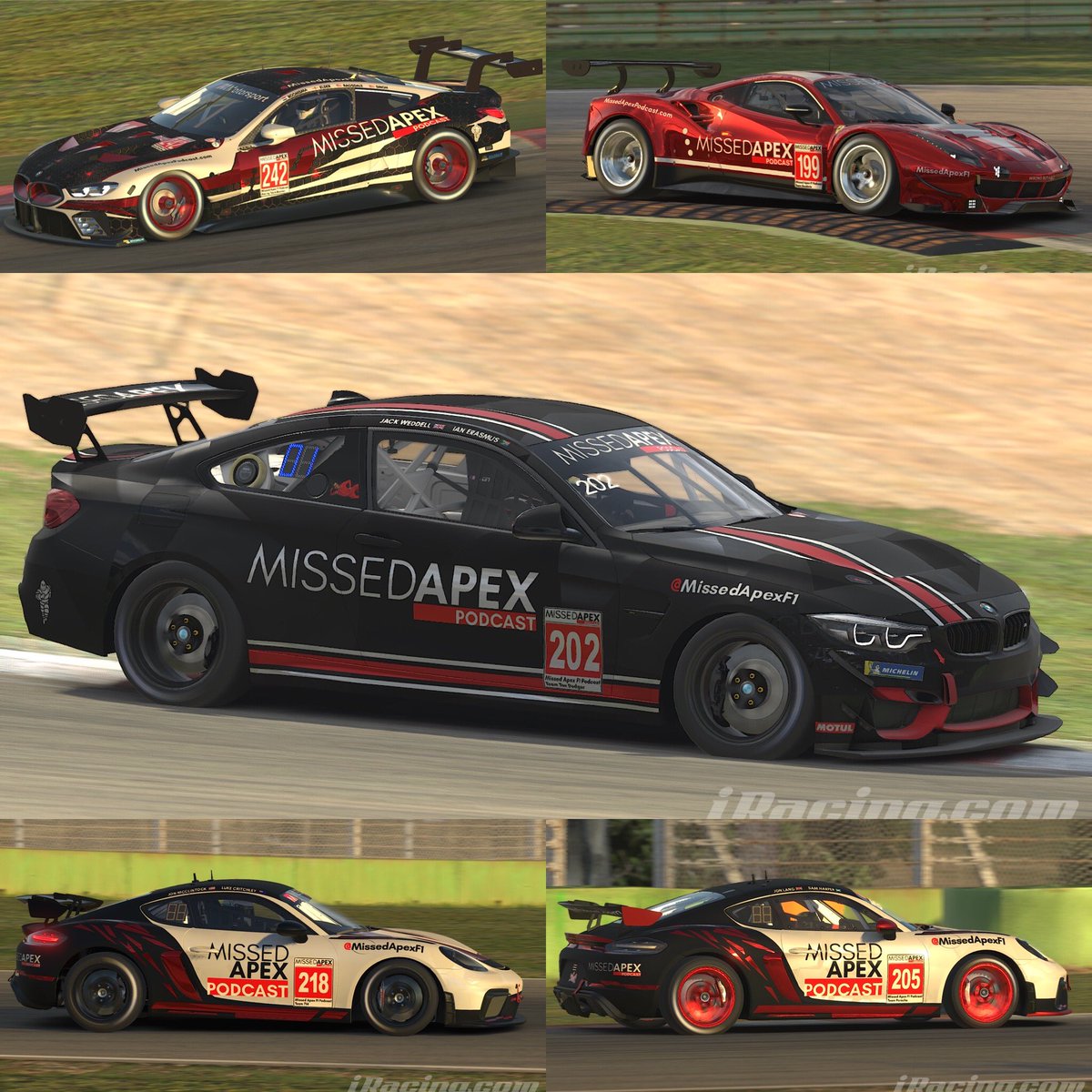 bubblychunks's tweet image. 5 @MissedApexF1 teams are taking on Imola in the @Majors_Series new MTEC endurance championship in @iRacing. Had a lot of fun painting this fleet, very excited for the race. Broadcast: youtu.be/zsB1PDXGPGs