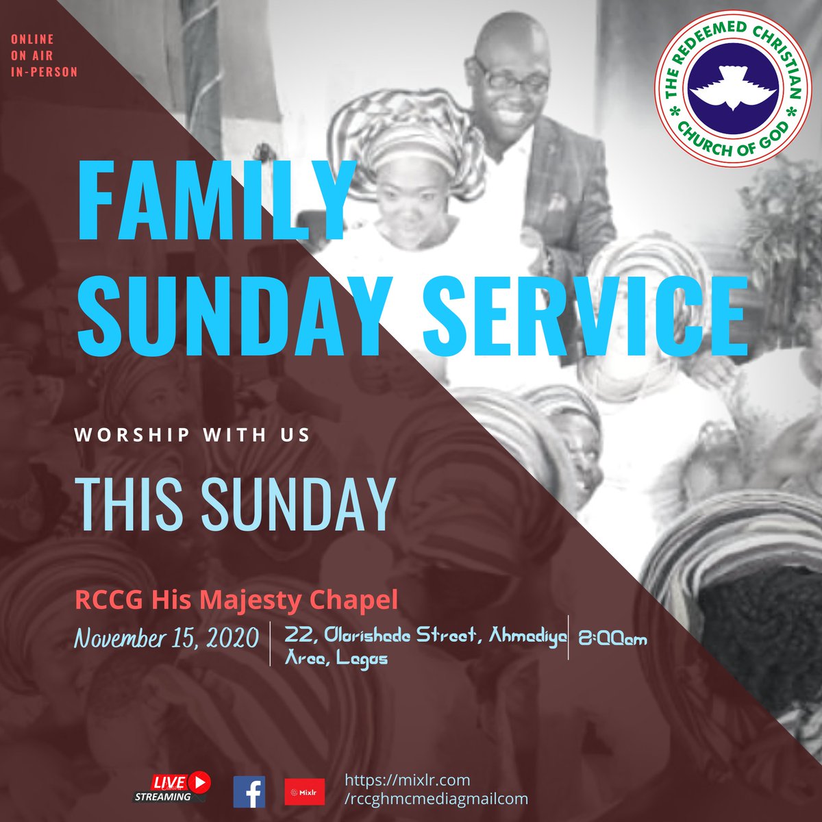 rccgHisMajesty's tweet photo. Join RCCG HIS MAJESY CHAPEL in our Family Sunday service tomorrow. It's gonna be a wonderful service through feeding on the WORD OF GOD, and more about our families.
See you tomorrow! #familysundayservice #rccg https://t.co/Mfde1cNu6G