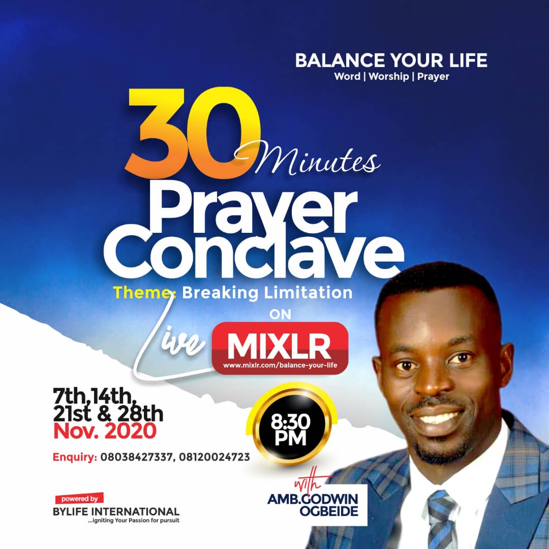 Bylife__'s tweet photo. BREAKING LIMITATIONS

Making progress on every side is God's will for us. 

But for us to keep progressing on a daily basis, we must be ready to pull down every spiritual forces that are out there to limit us.

Join us in prayer tonight live on MIXLR:
https://t.co/7r3SqoSeRY https://t.co/KuypKhEAZK