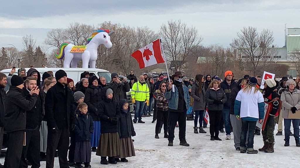 Speeches have been met with cheers and applaud. A shot from the crowd at the rally in Steinbach.  @ctvwinnipeg