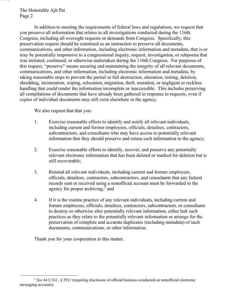 LOLs  @AjitPaiFCC 18 U.S.C. 2071 - Concealment, removal, or mutilation generally https://www.govinfo.gov/content/pkg/USCODE-2011-title18/pdf/USCODE-2011-title18-partI-chap101-sec2071.pdfPreservation Letter(s) https://oversight.house.gov/sites/democrats.oversight.house.gov/files/2020-11-10%20Cmte.%20Chairs%20to%20White%20House%20and%20Agencies.pdfNov 6th tweet by Moi because meh blahFACTSblahFACTsblahdid I start tweeting in Pig Latin? https://twitter.com/File411/status/1325150596790427648?s=20