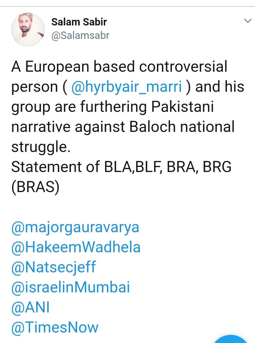 There have been numerous exchanges between social media cells of BLF accusing BLA head Harbiyar Marri of being an ISI agent, and BLA’s social media cell threatening to use their influence with Indians to end financing for DAN Dr Allah Nazar’s BLF./9