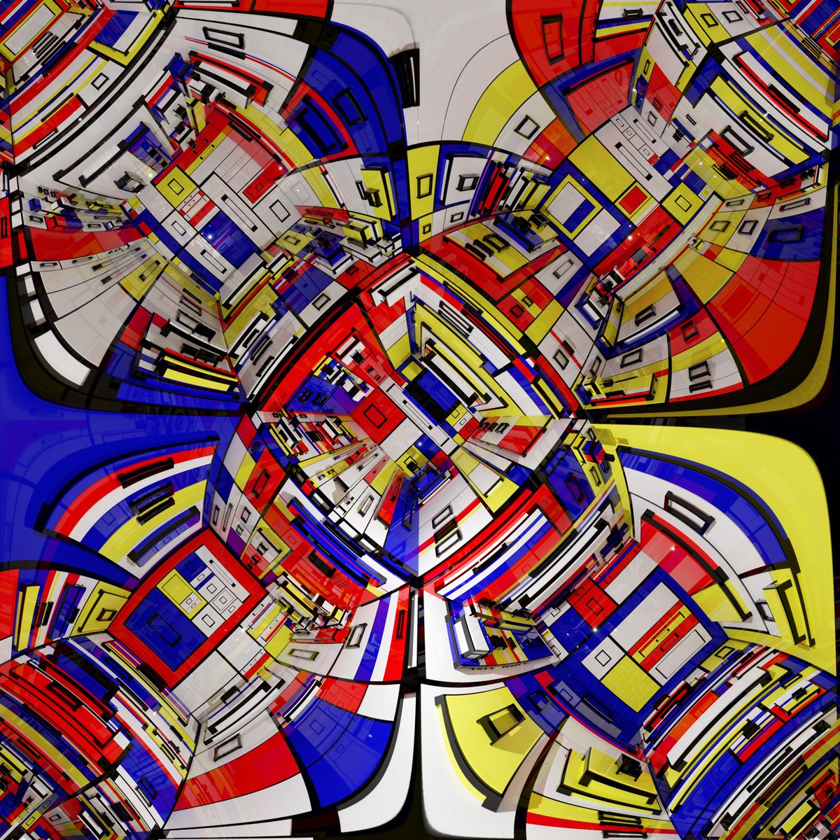 kronpano's tweet photo. View from inside a Mondrian cube
#generated with #browsersynth and #rendered in #blender
#creativecoding #mondrian #generativeart https://t.co/GziaLgv8AU