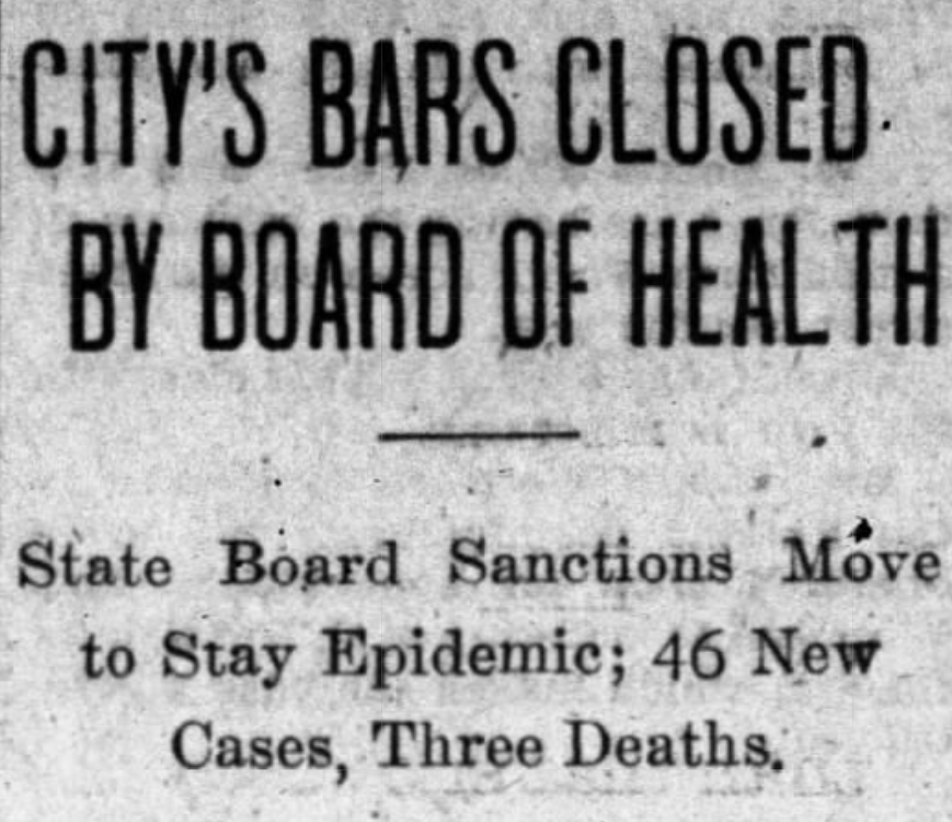 But some towns, particularly Rutland, continued to allow their bars to operate despite the ban, which lead to increased cases.(source:  @RutlandHerald, October 12, 1918)