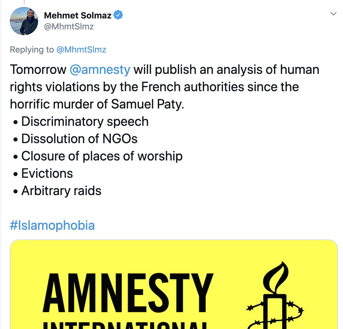 When French-Turkey conflict was in the news,  @amnesty took the side of, you guessed it, Turkey.Gray Wolves is a far-right Turkish paramilitary network. The Dissolution of "Gray wolves" in France, considered by  @amnesty as Hunan Rights violation! Islamophobia!Remember this?