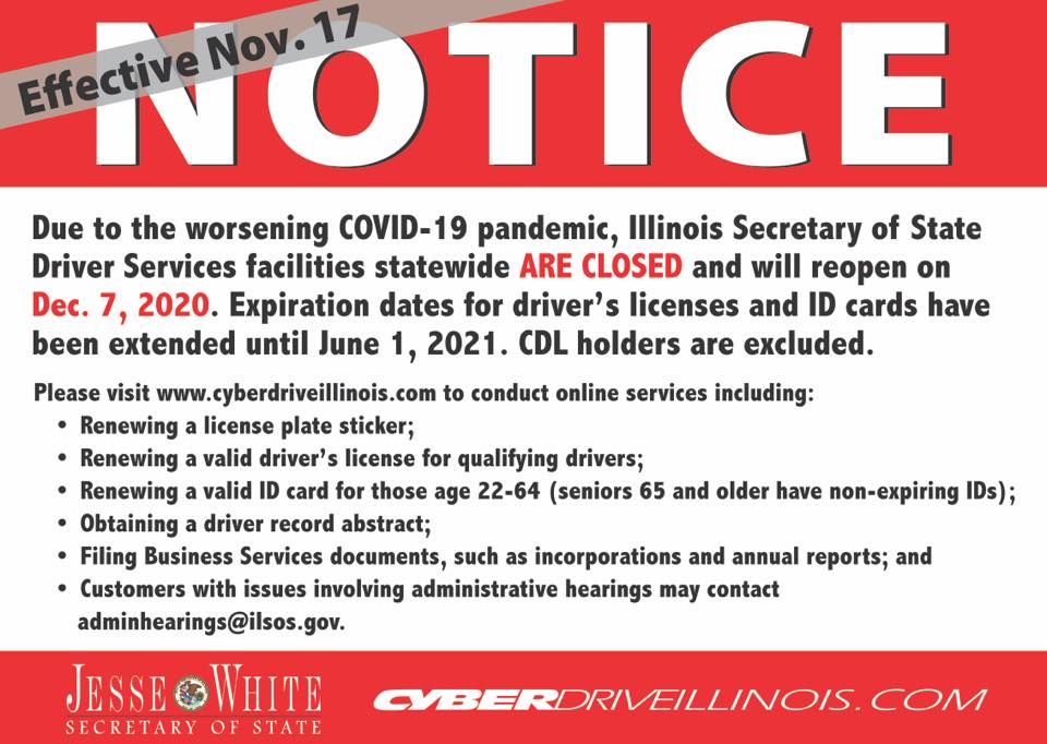 ILTruckCops's tweet photo. CDL facilities will remain open during this closure. https://t.co/F6BYKQGe4Y