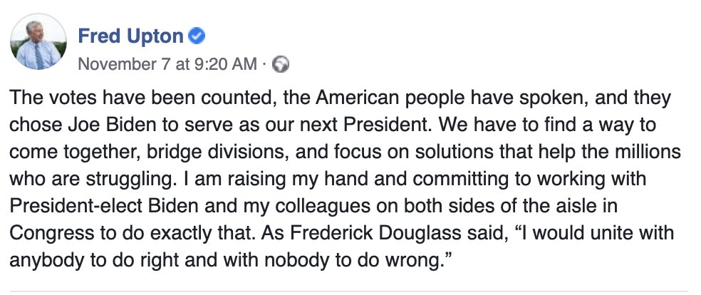 - Rep. Fred Upton (Mich. 6) https://www.snopes.com/news/2020/11/14/biden-win-senators-congress/