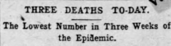Barre reports its fewest number deaths in three weeks, crediting the ban on public gatherings which is anticipated to be continued by the State Board of Health for at least 10 more days to "rid Barre finally of the malady."(source: Barre Daily Times, October 17, 1918)