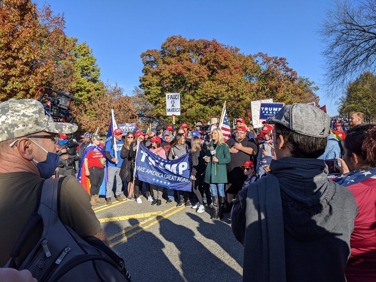 As we wander down Constitution avenue with more Trump people than most people predicted would show up to this whole rally, we pass OAN preparing to do a segment