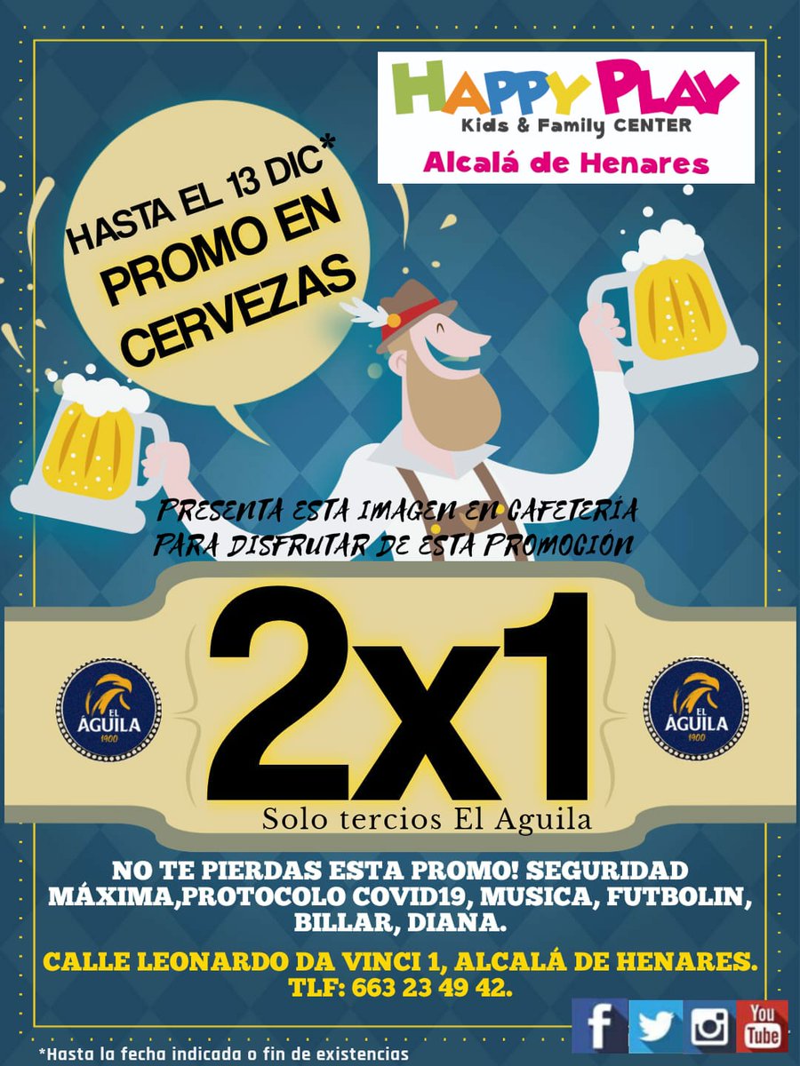 HappyPlayGarena's tweet photo. 🏃♂️🏃♀️ Corre y compártelo con tus amig@s, tenemos muchos tercios 🍻 de @CervezaElAguila fresquitos y mientras los peques 👨👩👧👦 juegan con todas las medidas de higiene y seguridad gracias a @acocam2020
#promocion #alcaladehenares #quehacerconniños #happyplay #acocam #ElAguila https://t.co/At9T2PJNsI
