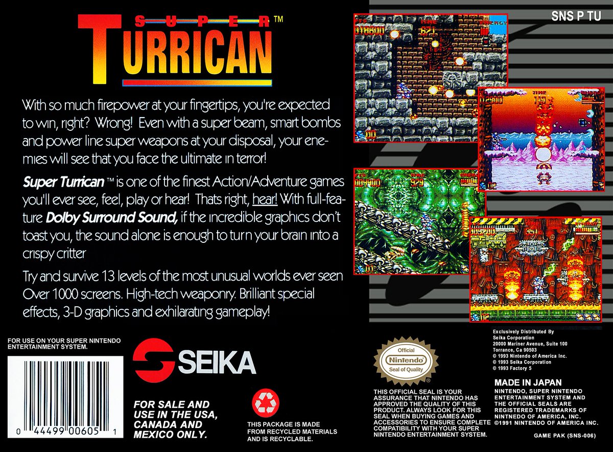 RetroGameGeeks's tweet photo. SUPER TURRICAN: In 1993 U.S.S. Freedom Forces began their mission to free an enslaved people. A fantastic Super Nintendo action platform shooter from Factor 5, did you ever liberate the people of Katakis from the forces of The Machine? #retrogaming #Nintendo #SNES #90s #gaming https://t.co/yDlWxaGVHQ