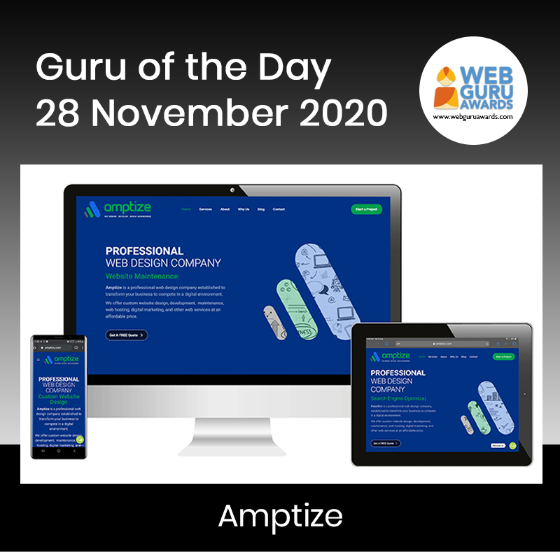 webguruawards's tweet photo. Guru of the Day
November 28 2020
@amptize
By Mandeep Singh Mandy from India

https://t.co/lJffvRDeIh

#Amptize #webdesign #digital #website #design #SEO #optimization #UI #logo #branding #Css3 #Fullscreen #Html5 #Jquery #ResponsiveDesign #Wordpress #Black #Blue #Green #White https://t.co/UXAmzEzzKJ