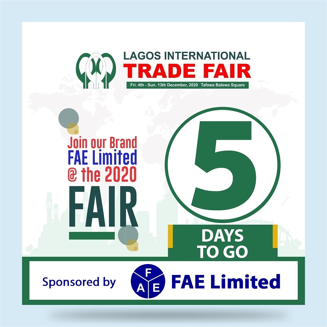 FaeLimited's tweet photo. It's 5 (FIVE) days to go and we can't keep stillš¤šš.
Guess who will be ably represented at the Lagos International Trade Fair happening from the 4th-13th of December, 2020? FAE Limitedš!
ā
#WeAreFAEā
#FAELimitedā
#FAEEnvelopesā
#EnvelopingWithLove https://t.co/7yEIGwGgdk