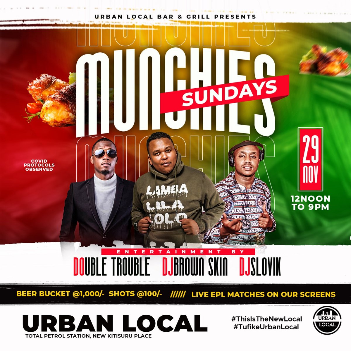 DjDaboTrabo's tweet photo. Mpango deadly ya leo #MunchiesSundays ndani ya @UrbanlocalK Kitisuru.
Nitakua area alongside @djbrownskin + @djslovik

Tupatane from 2pm to 9pm. https://t.co/hUJWSk1D9J