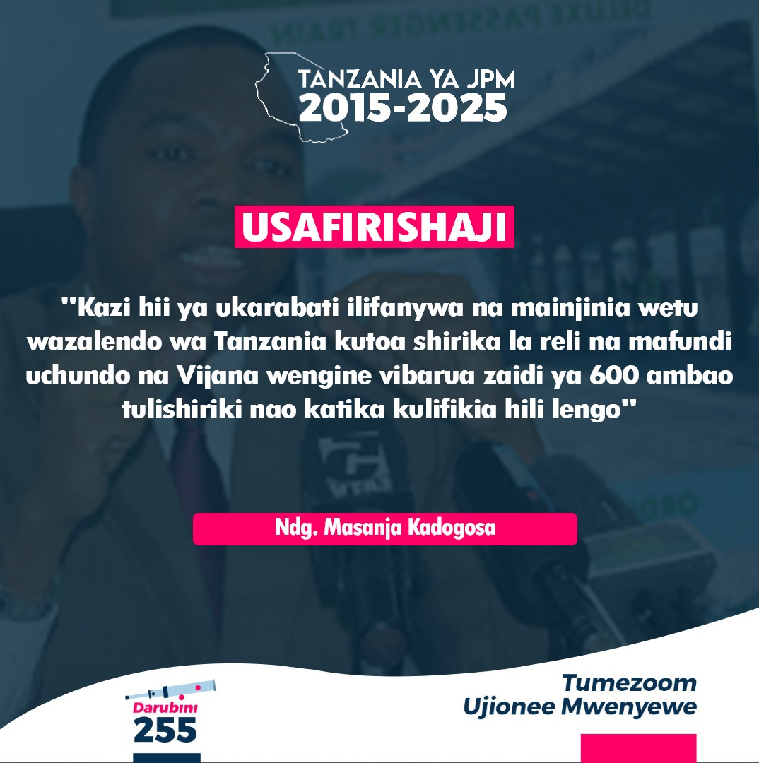 Darubini255's tweet photo. "Wenzetu wa #marine, mtu atatoka #Bukoba kwa tiketi moja, atakuja #Mwanza utapanda #treni, utakuja #Daressalaam utapanda #treni utakuja #Arusha kwa tiketi moja" 
- Ndg. #MasanjaKadogosa

#usafirishaji #magufuli #tanzania #africa https://t.co/M8nk0iXTcz