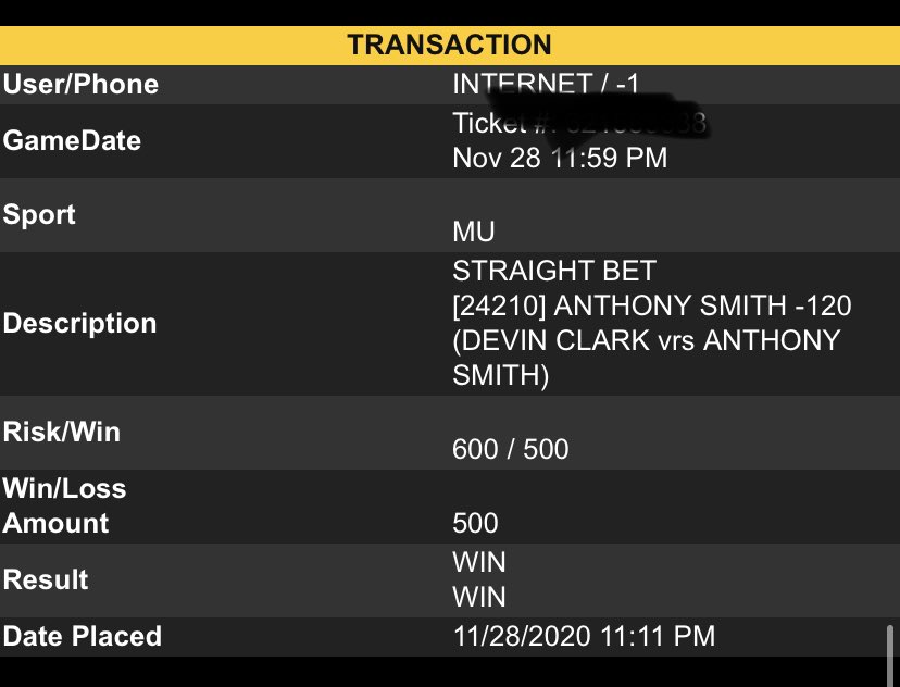 Anthony Smith will even out my Nevada loss. Should have posted the play. Sorry guys. Let’s get it tomrorow with NFL https://t.co/ewaQT4wNff