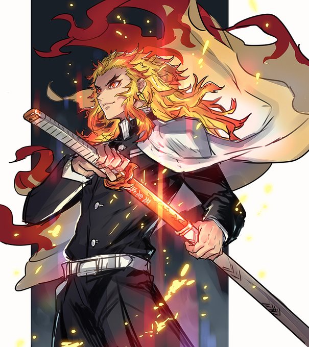 オロさんがTwitterに投稿した煉獄杏寿郎(鬼滅の刃)のイラスト。