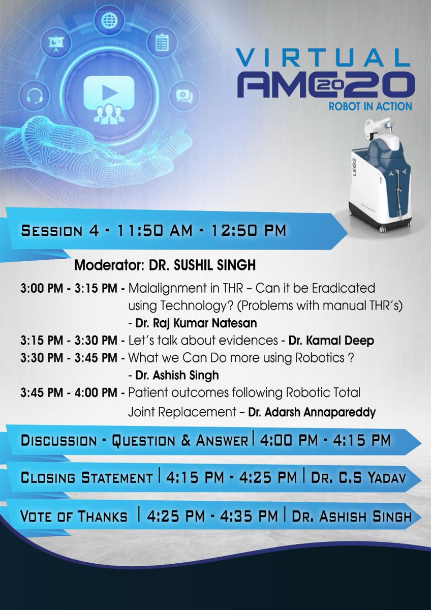 Dear friends and colleagues ! 
Hello and greetings from ANUP MASTERS COURSE ! 
We have tried to make the best possible academic programme with a live Robotic THR FOR THE first TIME IN INDIA ! Date 29th November ‘2020 Time - 10 :30 am to 5 pm anupmasterscourse.com