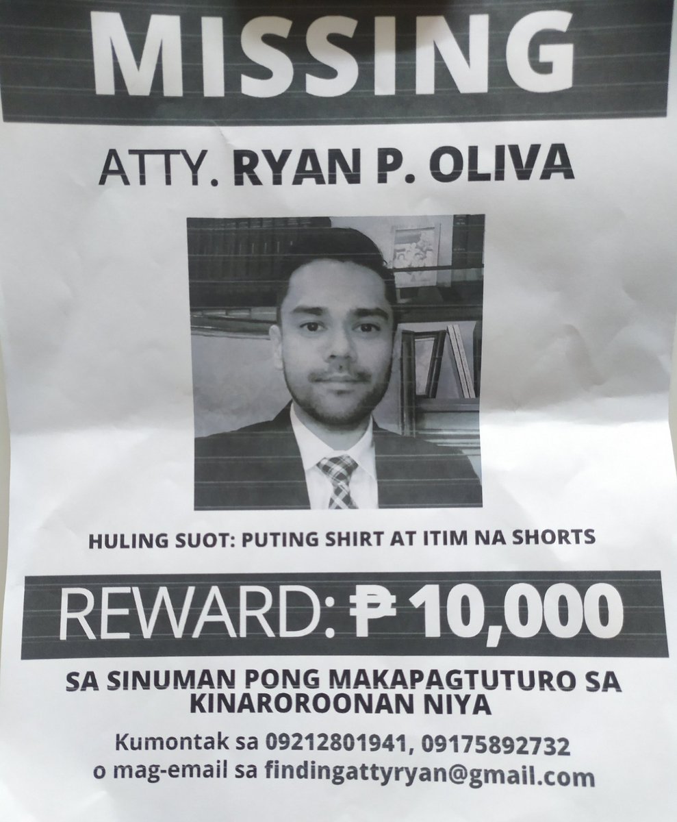 nasugbu_ph's tweet photo. Some students, friends and relatives of Atty. Ryan Oliva is currently in Nasugbu trying to locate the last place he went to. They are now offering a 10k reward on whoever can give them the whereabouts of Atty Oliva. #FindingAttyRyan https://t.co/99qkw2MuPt