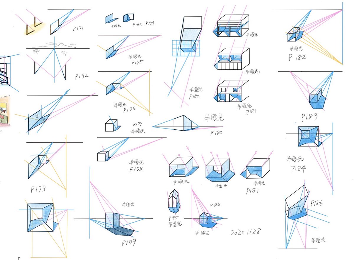 Kawausoya テキスト いちばんやさしいパースと背景画の描き方 中山繁信 パースの練習18 陰と影 これまでは分かんないなりにテキスト通り手を動かしていればなんとなく分かってきたような気がするのに 陰影で途端に頓挫 再現性に微塵も自信が持てない