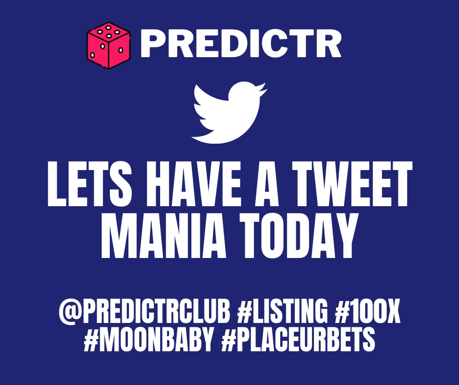 PredictrClub's tweet photo. Twitter mania #Airdrop

Tweet why you think #Predictr is a #MoonBaby and 30 Lucky winners get a 5 PDCT Airdrop. 

Contest Starts Now, Finishes 1800 GMT. Results &amp; Airdrop within 12 Hours of Close

Tag this in your tweets: @PredictrClub #Listing #100X #MOONBABY #PlaceUrBets https://t.co/b7L6HGCQQL