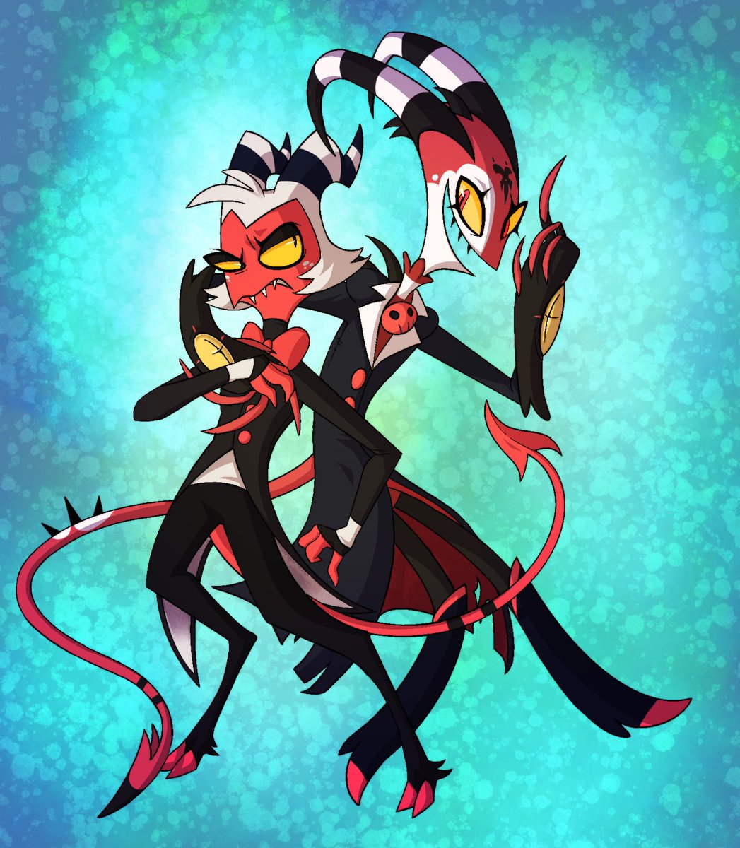foxgrins's tweet photo. a collab I did with my sister <333 I really love how it turned out!! she sketched, I lined, she colored, i shaded, she finished up! 
@VivziePop #helluvaboss https://t.co/TTkKoUFcOf