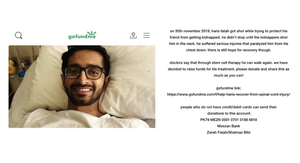 manalaijaz's tweet photo. Posting this again with the local account number so it’s easy to transfer/donate. 

01070101886818
Meezan Bank
Zarah Fatah/Shahnaz Bibi. 

Please everyone let’s help this guy get back on his feet who stood up for his friend and had to pay a heavy price for it. Retweet and share. https://t.co/wojI7gsTL8