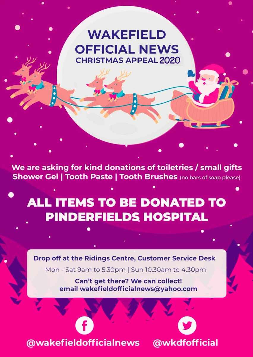 WkfdOfficial's tweet photo. #WAKEFIELDOFFICIALNEWS CHRISTMAS APPEAL ๐We have joined with @cllrnadeemahmed & local volunteers to collect donations of toiletries and small gifts for #PinderfieldsHospital. This follows the huge success of our 2017, 2018 & 2019 #Christmas Appeals. Please RT https://t.co/2S8BwtZWX0