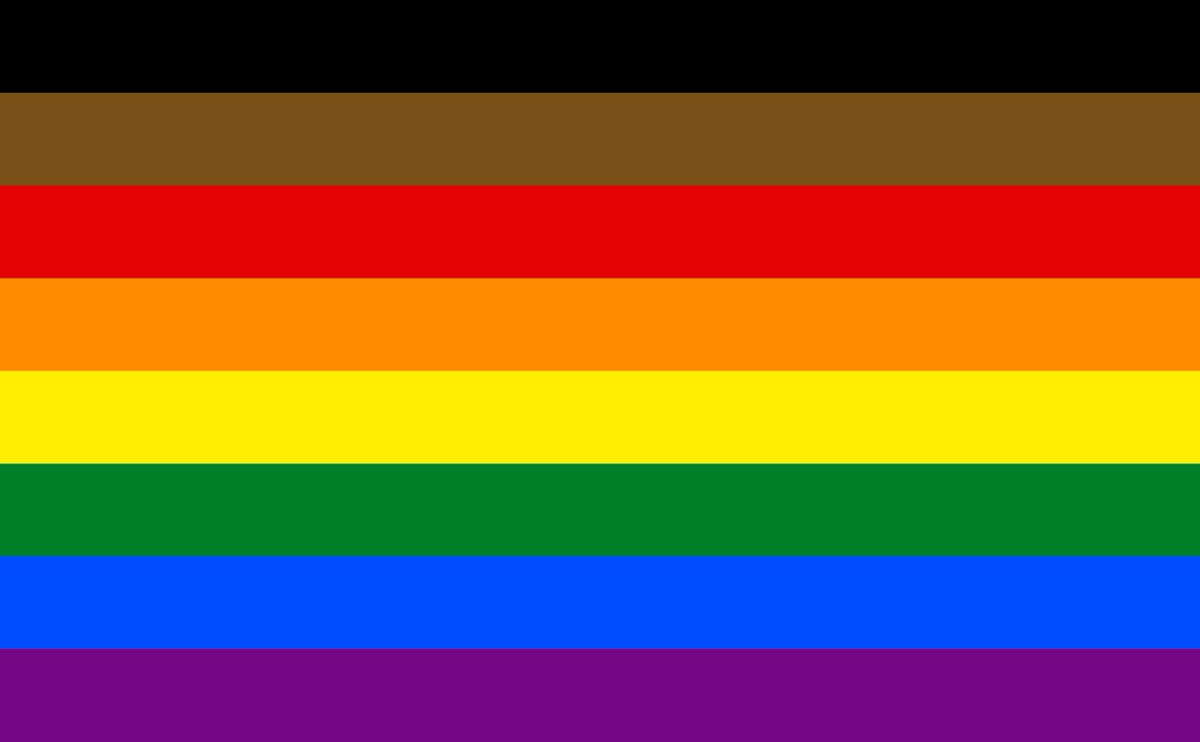 In 2017 the city of Philadelphia adopted a revised version of the Pride Flag designed by the marketing firm Tierney, adding black and brown stripes to the top of the standard six-color flag, to draw attention to issues of BAME people within the LGBTQ community 5/8