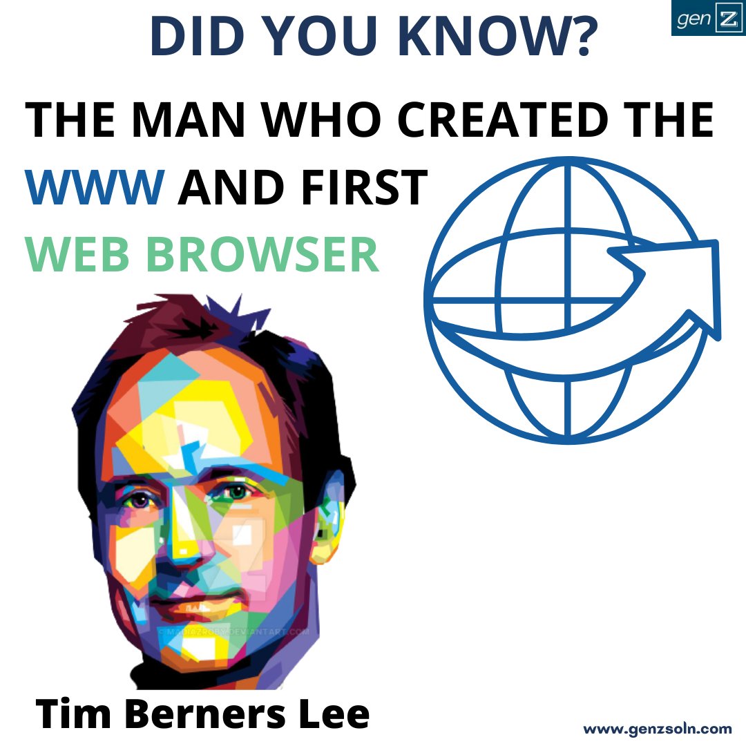 genZSolutions's tweet photo. Did you know? 🤔Tim Berners Lee who invented both 'www' &amp; first 'web browser'.Are you a programmer, hacker, or a gamer? Follow @genzsoln and @genzsolutions for more awesome content on web development.#didyouknow #fact #webdesign #genzsolutions #softwaredeveloper https://t.co/Tw5RR2BXWS