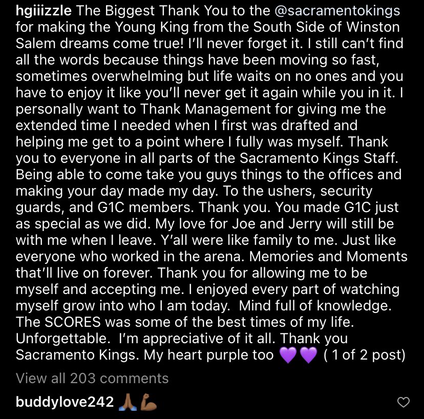 Quand on reste 14 ans sans gagner, ce qui nous tient éveillé (et en vie) est purement affectif.
Des belles histoires et des joueurs qu'on adore, parfois de manière irraisonnée.
Harry Giles est tout en haut de ce panier.
Il a tout compris à l'amour entre Sacramento et les Kings.💜 https://t.co/rCnS3M8caX